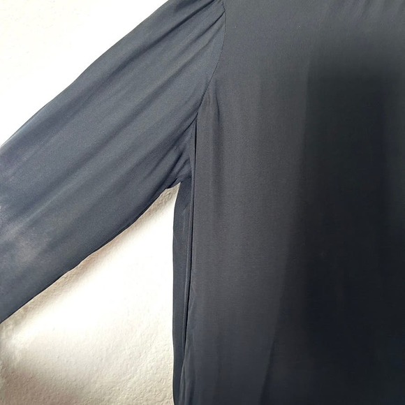 Go Silk Sheer Sleeve Galaxy Print Smocked Mock Neck Top Size XS 100% Silk - Picture 8 of 12